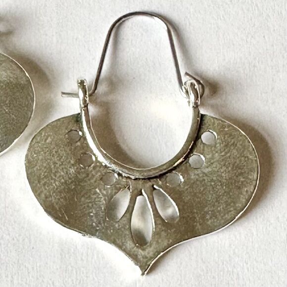 Silver Hoop Earrings Tribal Earrings Boho Earrings Silver filled Earrings - Picture 2 of 4